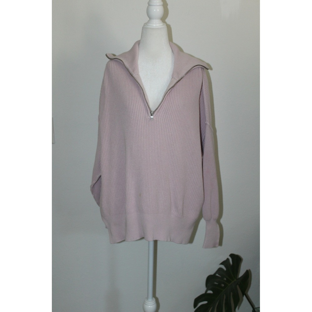 Aerie Womens Pink Ribbed 100% Cotton Quarter Zip Oversized Sweater XS 2209